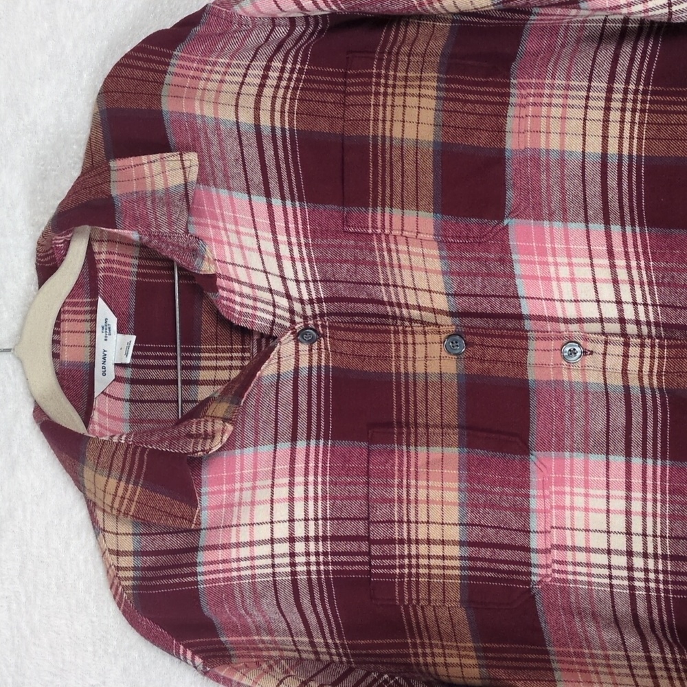 Old Navy Women's Pink & Maroon Plaid Boyfriend Shirt Size S - Picture 3 of 7